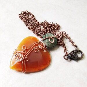 HUGE!!! Orange Agate Heart & Green Jasper - Statement Necklace! PRE-MOVING SALE!